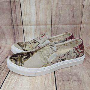 GOBY Women's Shoes NWOT Eiffel & Paris Print Slip-On Sneaker Sz 36